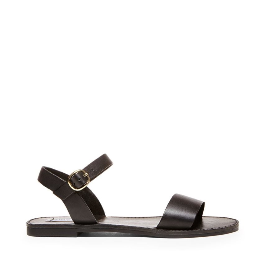 Black Steve Madden Donddi Leather Women\'s Flat Sandals | PH 9152UJY